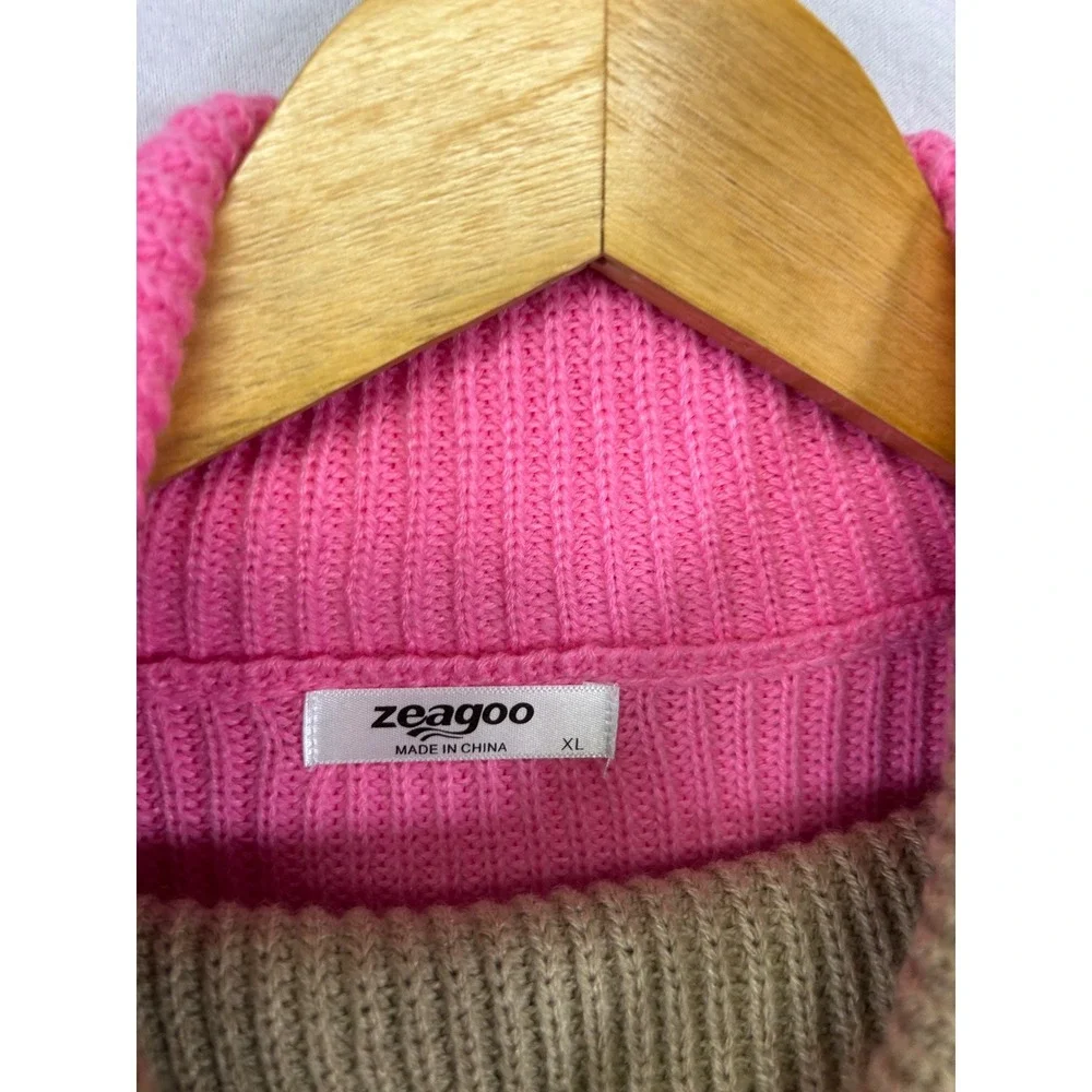 Colorblock‎ Dopamine Dressing Zeagoo Womens XL Pink Tan Orange Ribbed Turtleneck